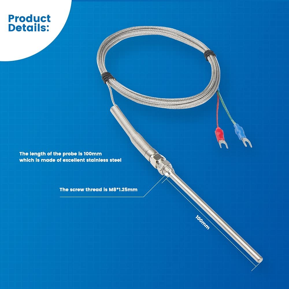 High Accuracy K-Type Thermocouple Sensor 2M Wire, 100mm Probe for Professionals