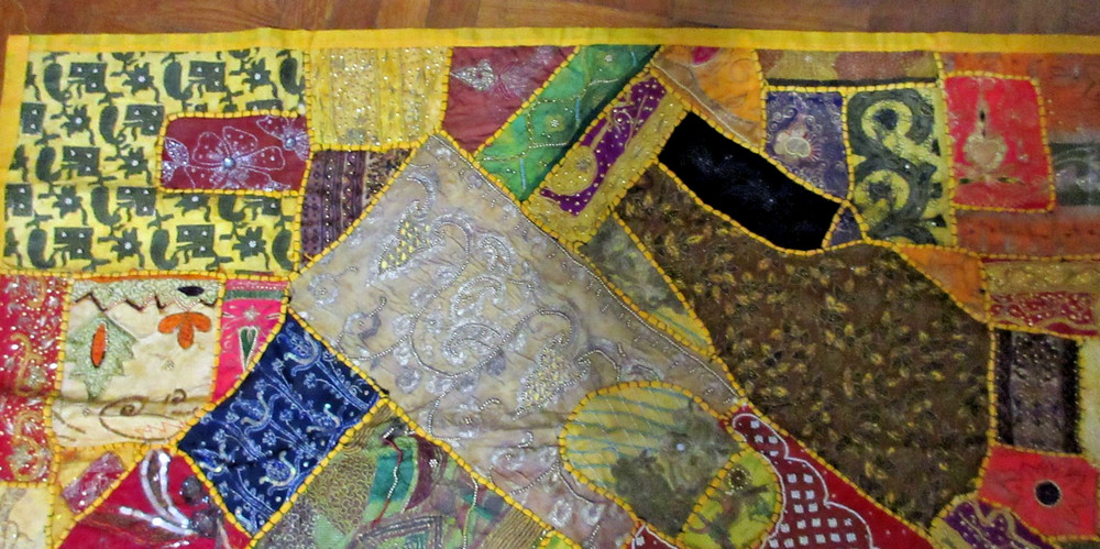 Vivid Embroidered Patchwork Quilt Handcrafted Textile Art - Jerusalem 36"x24"