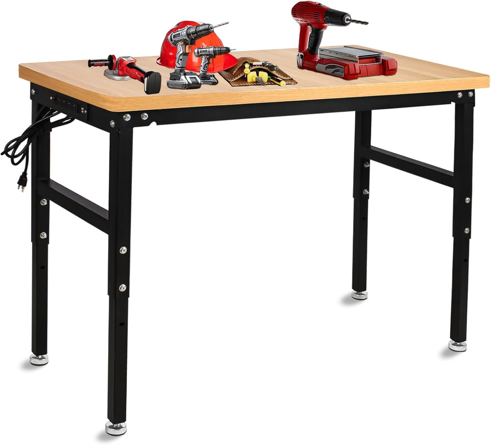 48'' Adjustable Workbench with Power Outlet, 2000 Lbs Capacity Work Benches for