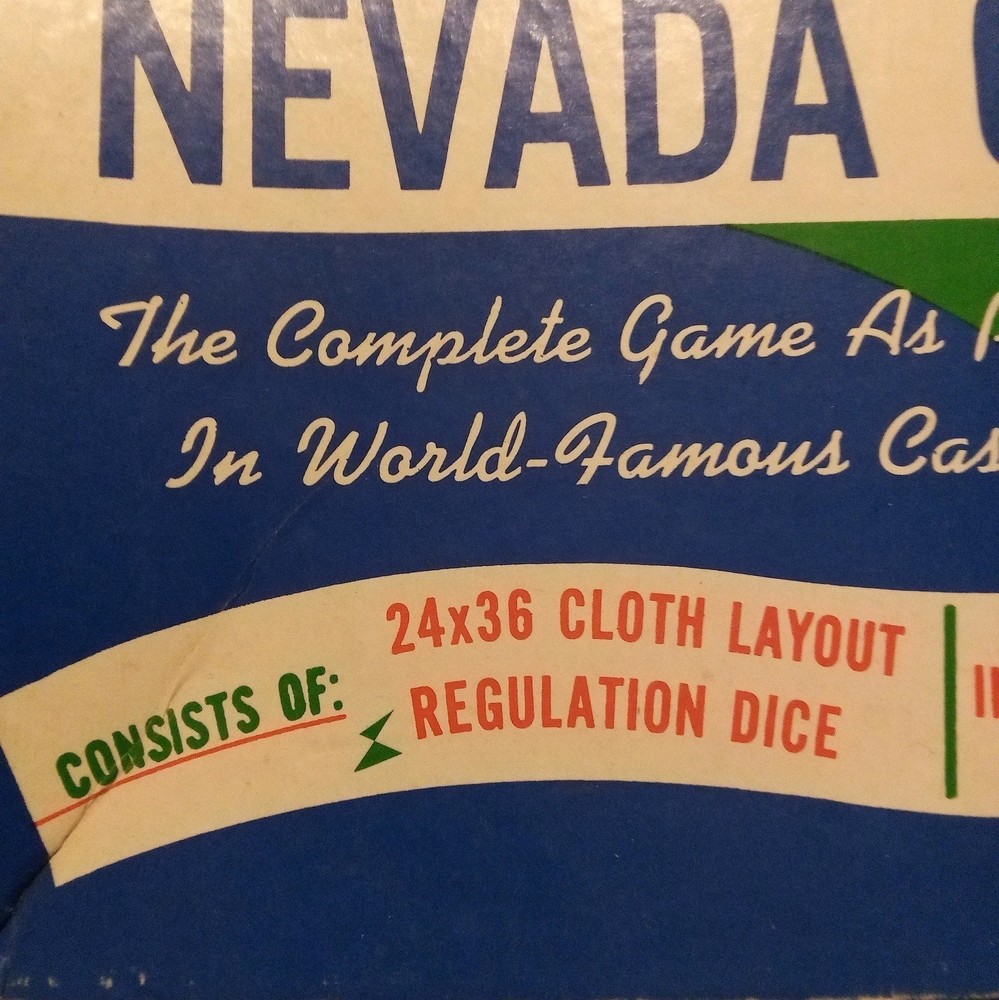 Vtg. E.S. Lowe Nevada Craps Layout Cloth, Dice, Book.