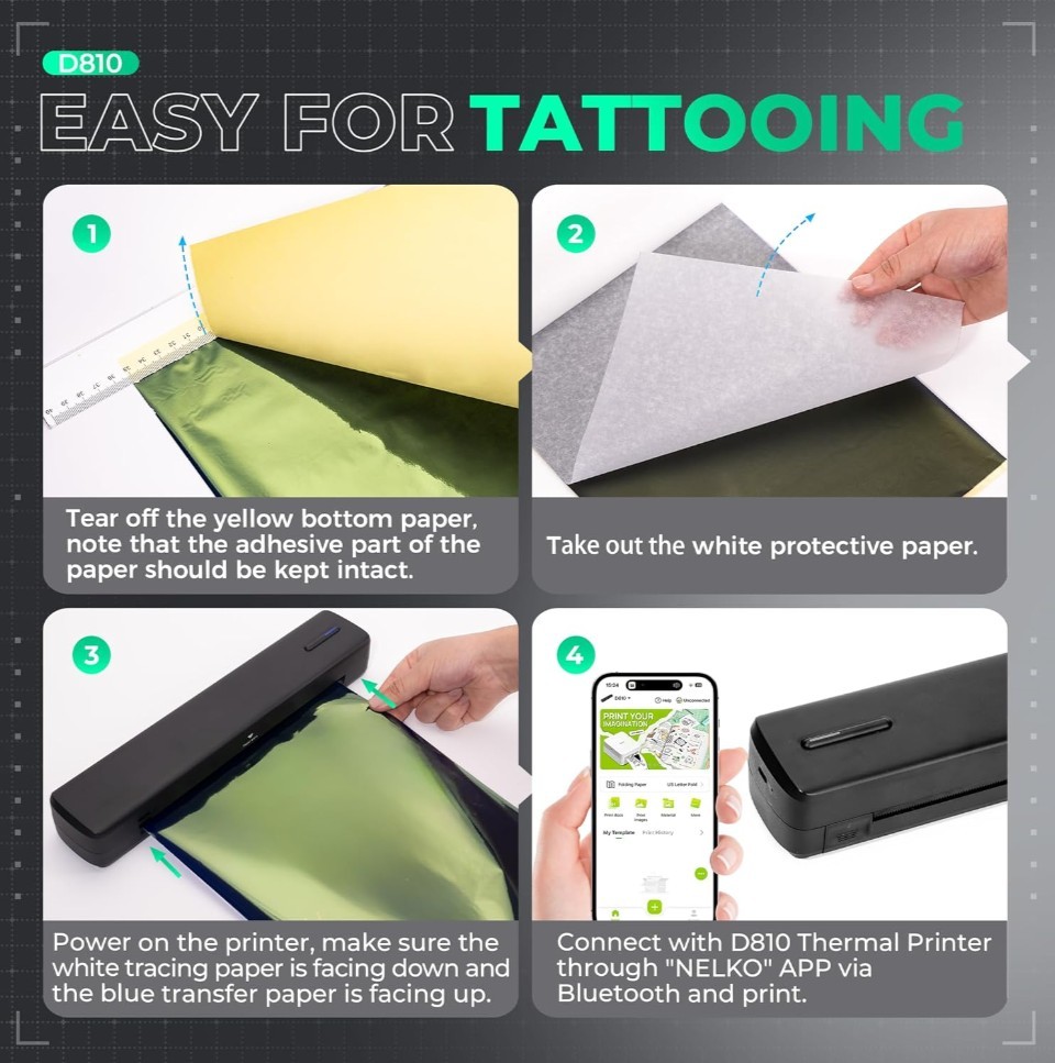 Tattoo Stencil Printer, D810 Wireless Thermal Tattoo Printer with 10pcs...