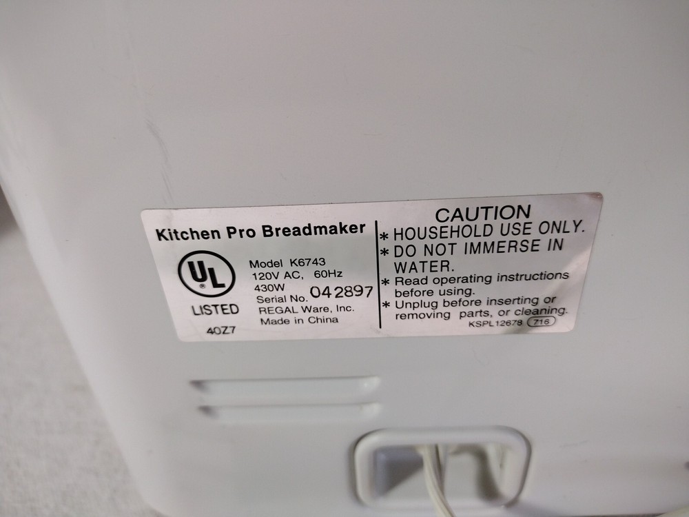 Regal Kitchen Pro Breadmaker Model K6743 Kitchen Appliance Auto Bread Machine