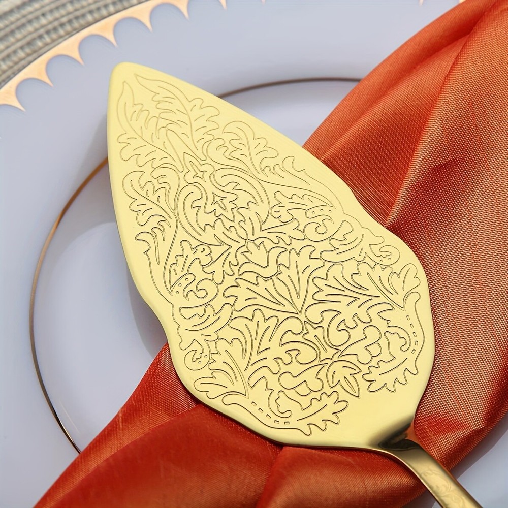 Gold Wedding Cake Knife and Server Set,Titanium Gold Plating With Unique Pattern