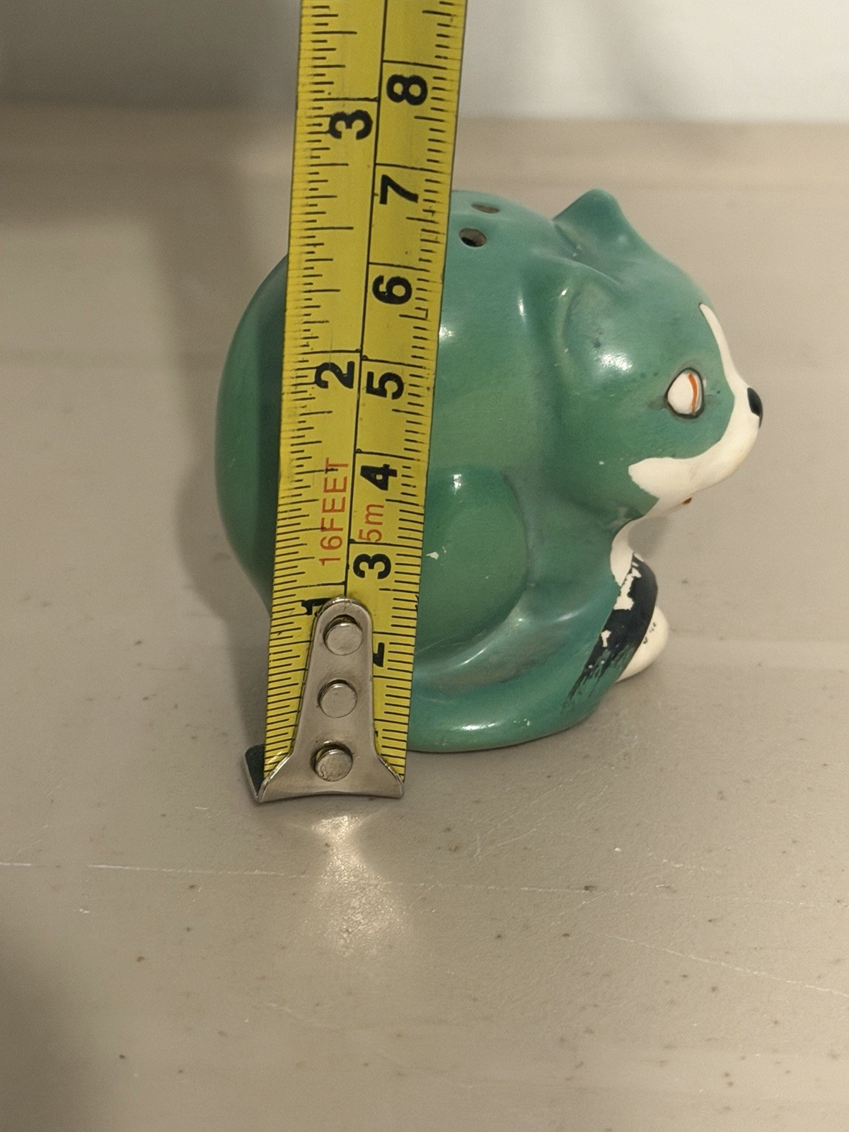 Antique Germany Bisque Green Cat And Orange Dog Salt & Pepper Shakers