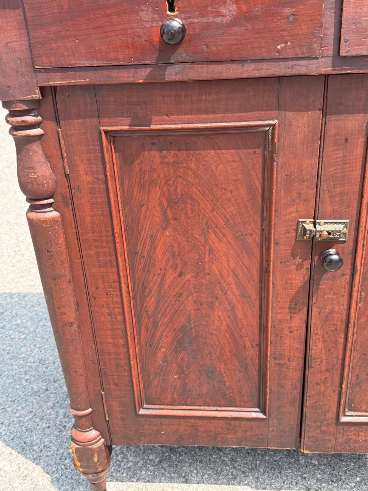 Antique paint decorated primitive country store cabinet cupboard podium folky