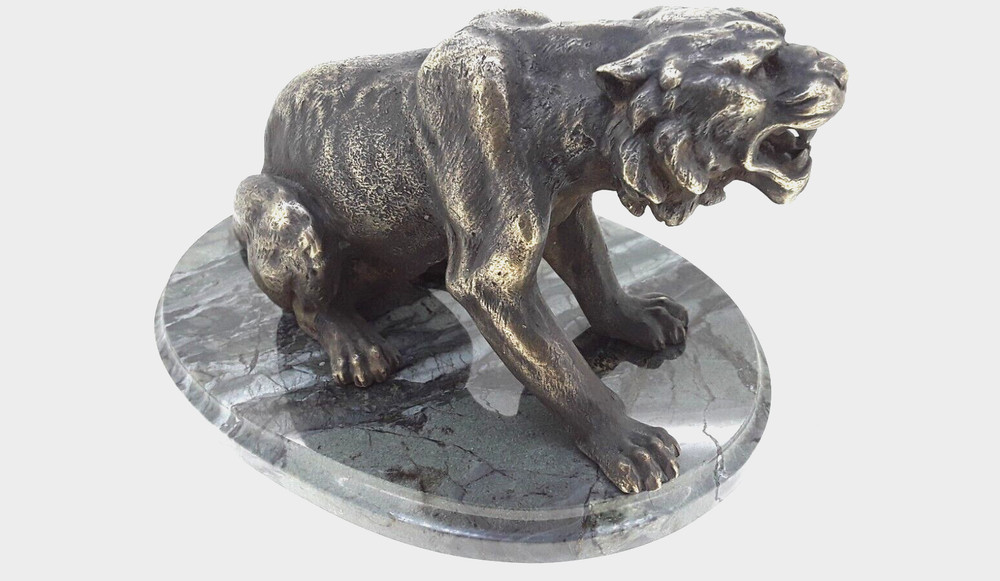 Antique Russian Solid Bronze Leon Sculpture on Jasper Base.