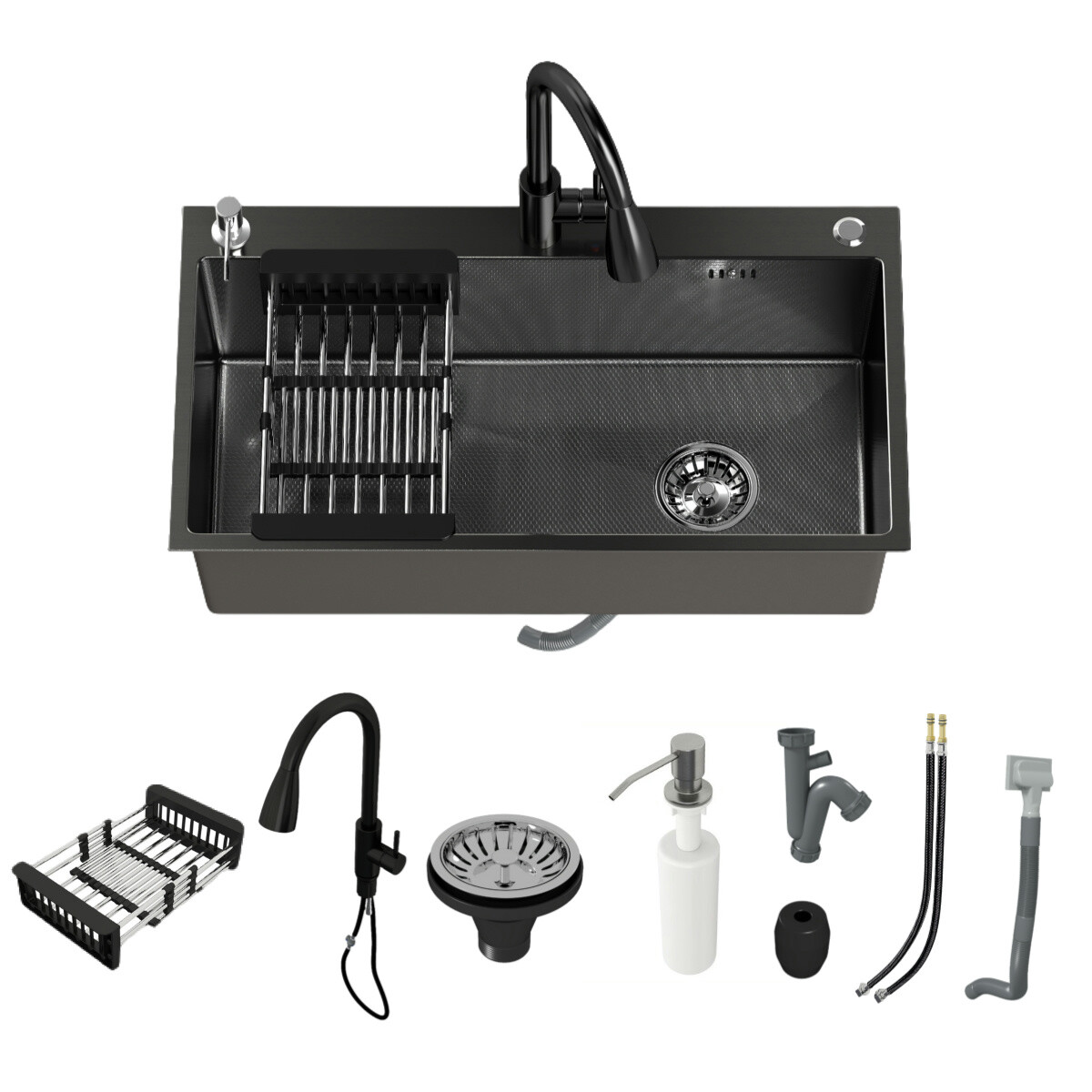 28"/30"/32" Drop In Kitchen Sink Stainless Steel Single Bowl Top Mount Black