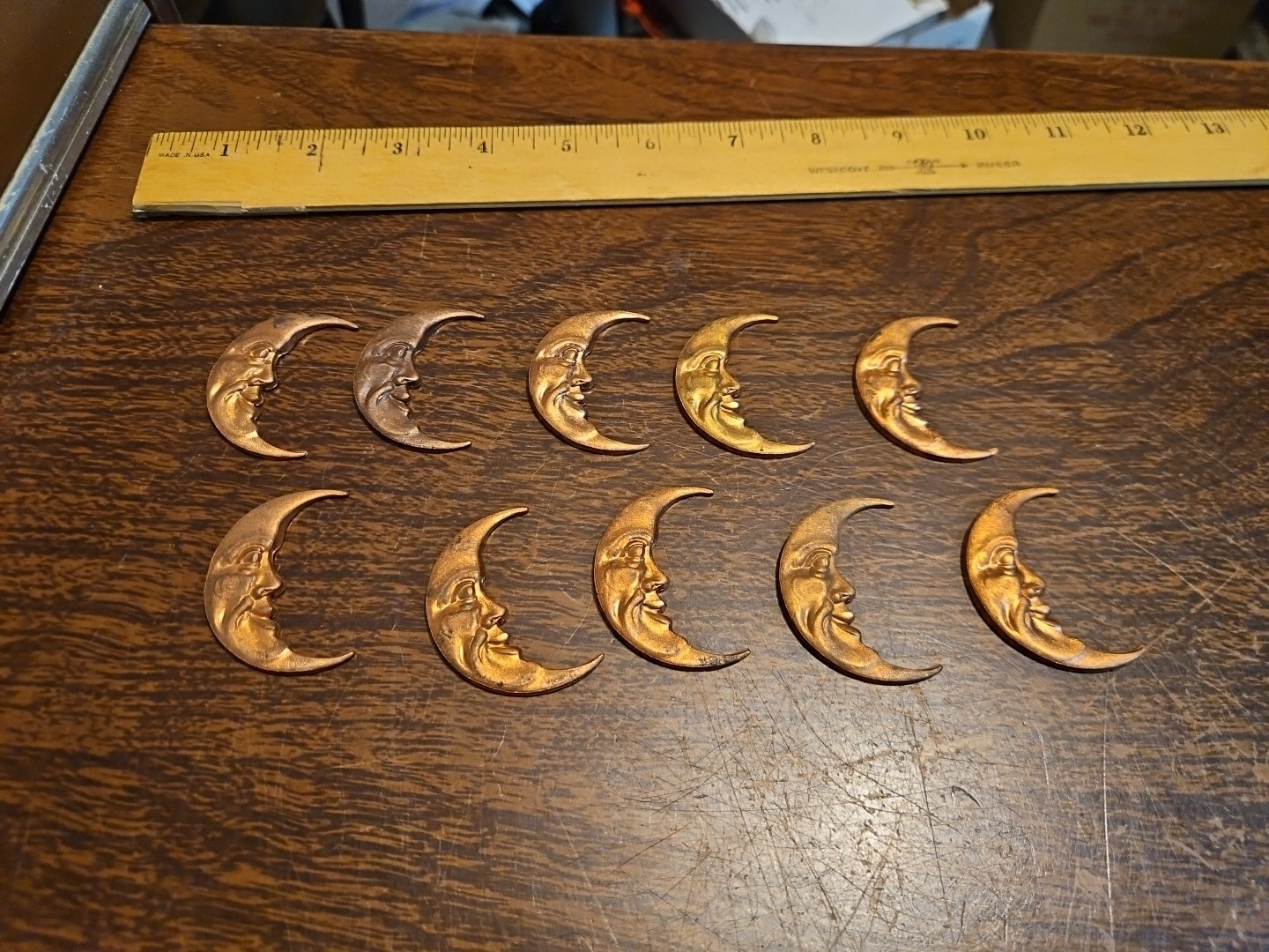 Lot Of 10 Half Moons France Vintage 60s Brass Stampings Findings Jewelry