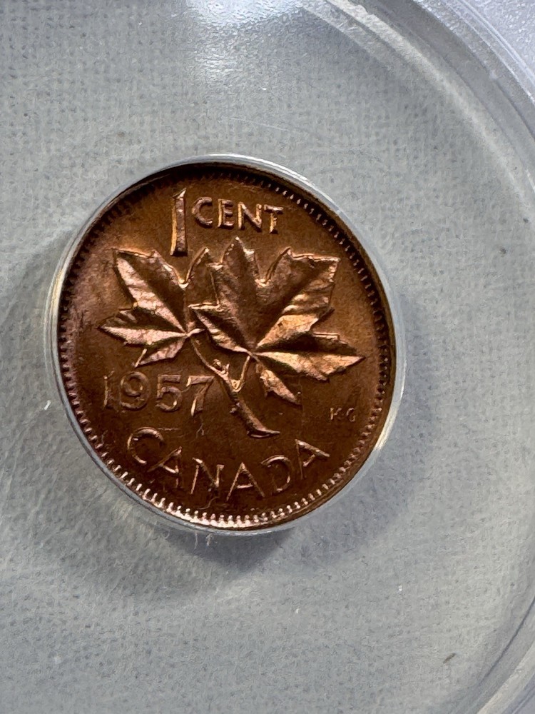 1957 Canada 1 Cent Graded MS 65 RD by ANACS