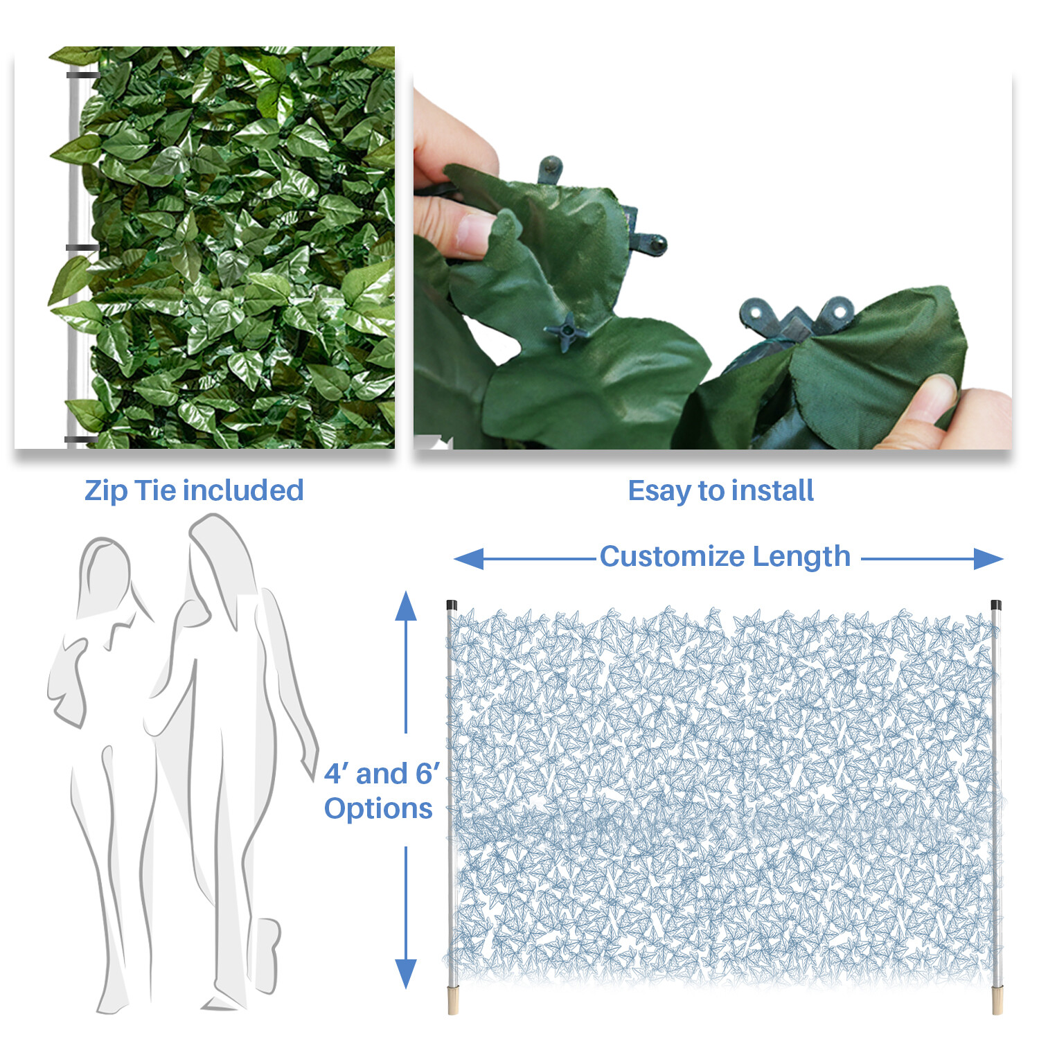 4x14 ft Artificial Faux Ivy Leaf Privacy Fence Screen Wall Hedge Decor