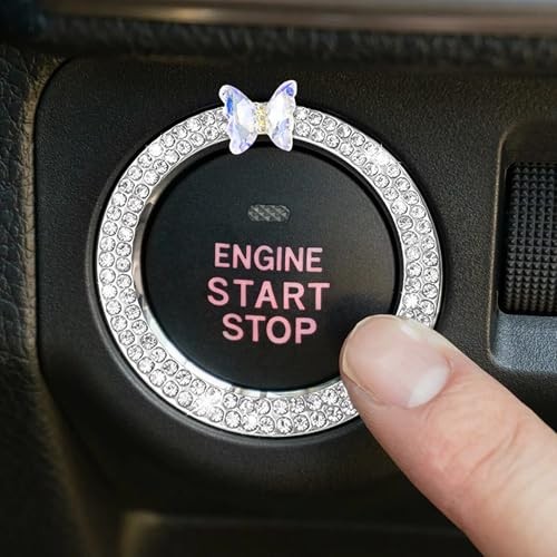 2PCS Car Engine Push Start Button Cover Decoration Ring, Sparkling White
