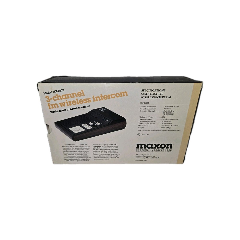 Vintage Maxon Mx-1003 3 Channel FM Wireless Intercom