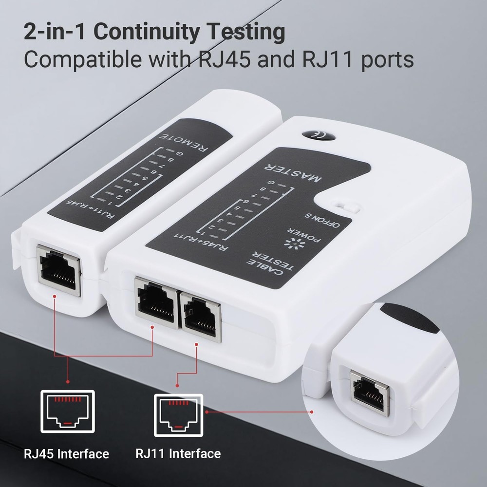 Essential RJ45 Network Cable Tester with Automatic Diagnostics, 100m Range