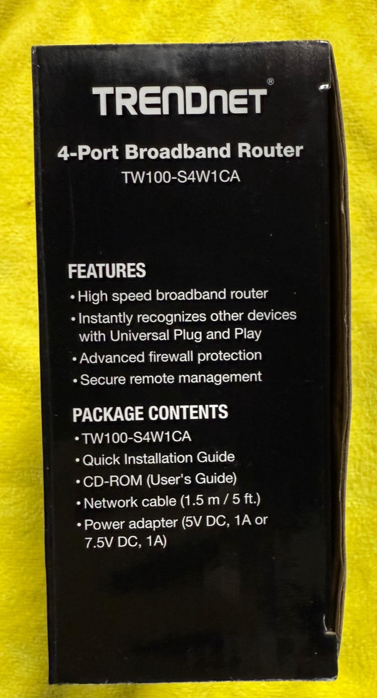 Trendnet 4-port High Speed Broadband Router Model TW100 S4W1CA Black