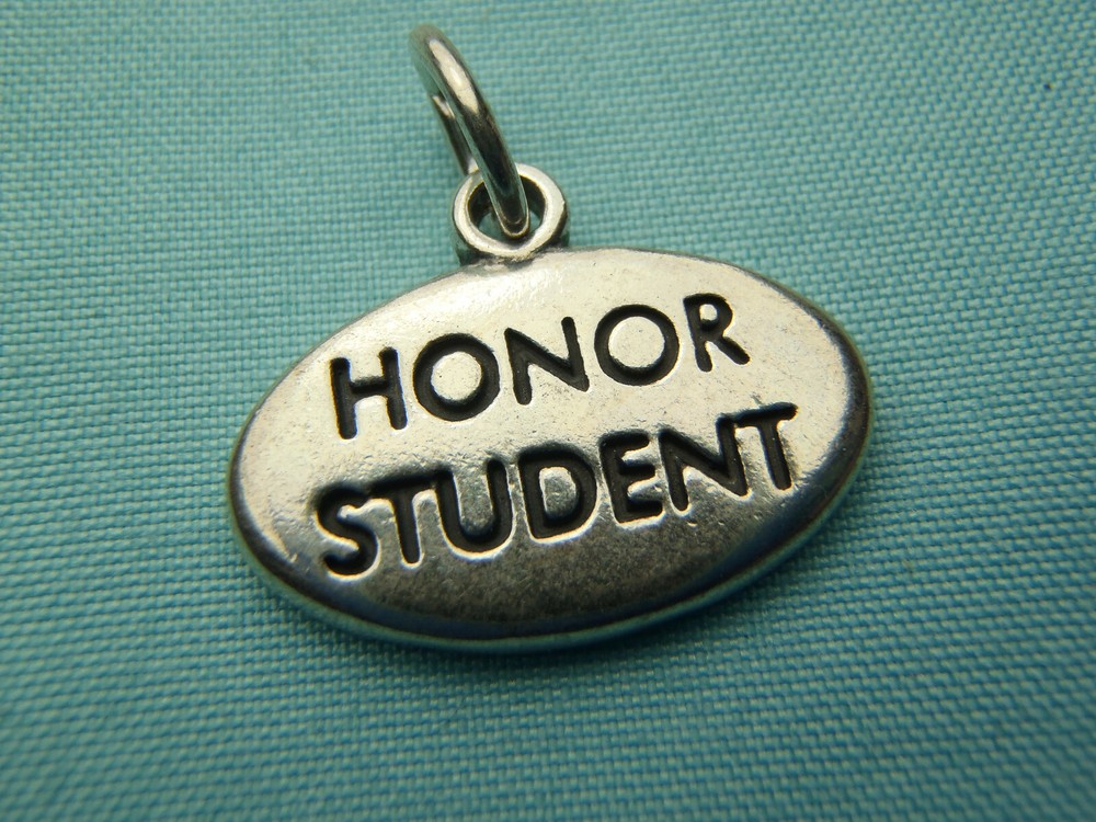 Sterling Silver 19x15mm solid School Solid Oval Honor Student Charm Made IN USA