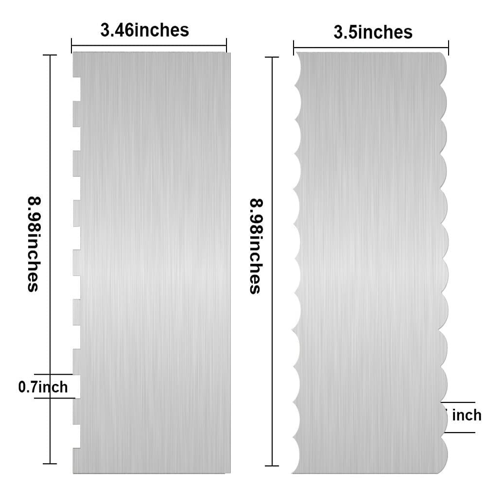 2 PCS Stainless Steel Cake Scraper, Double Sided Patterned Edge Decorating