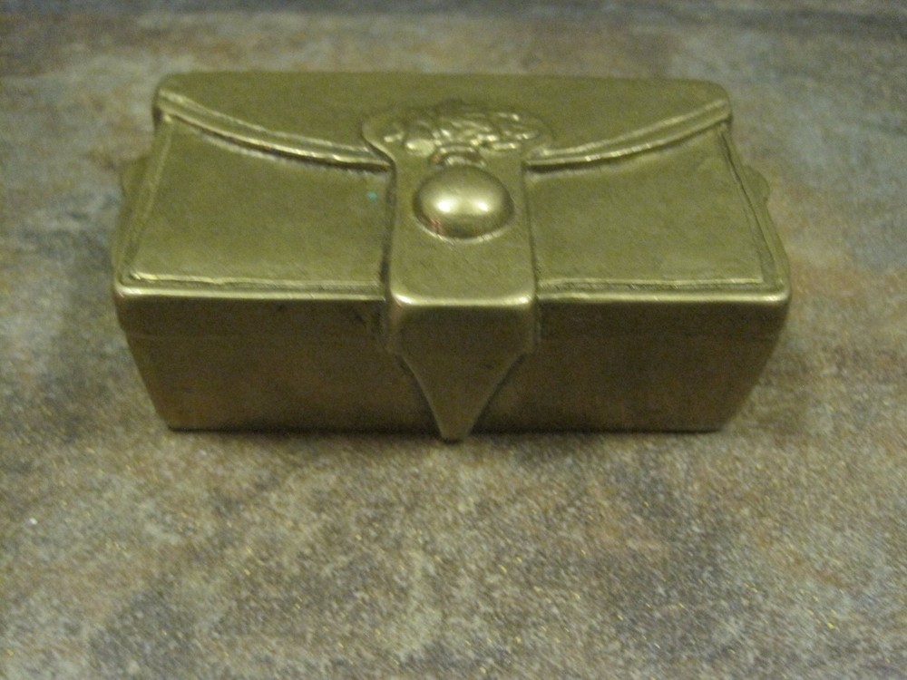 BRASS STAMP BOX 'SATCHEL' TWO COMPARTMENTS, VINTAGE, EUC