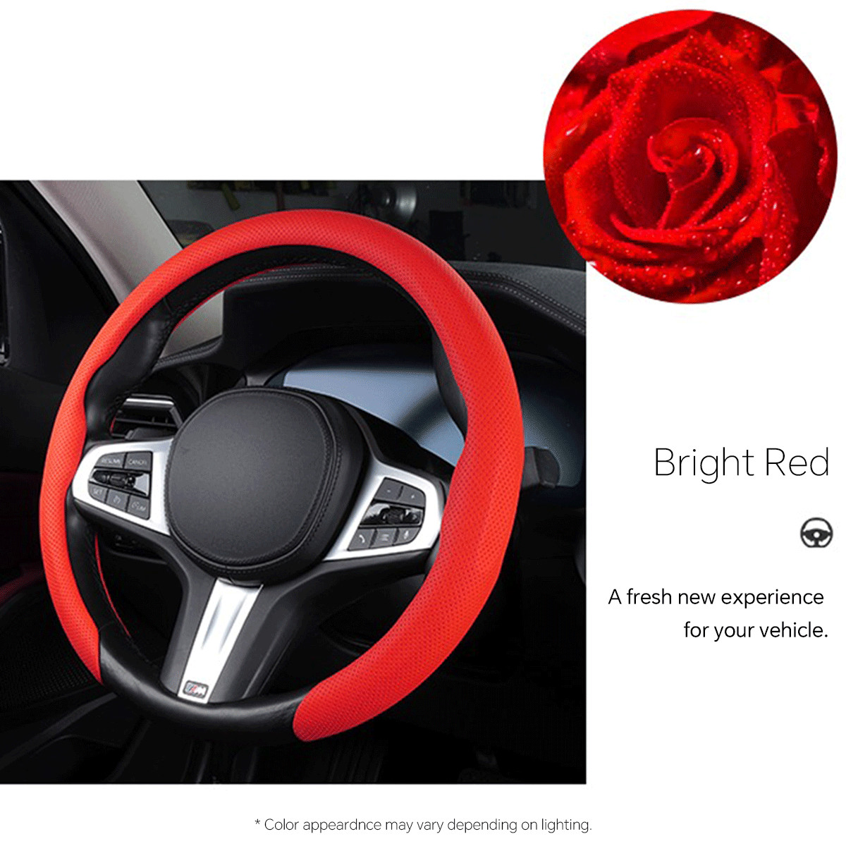 For Acura Red Steering Wheel Cover Ultra-thin Nappa Leather Breathable Anti-slip