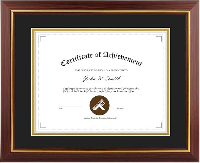 11x14 Diploma/Certificate Frame with Double Mat for 8.5x11 Document Real Glass