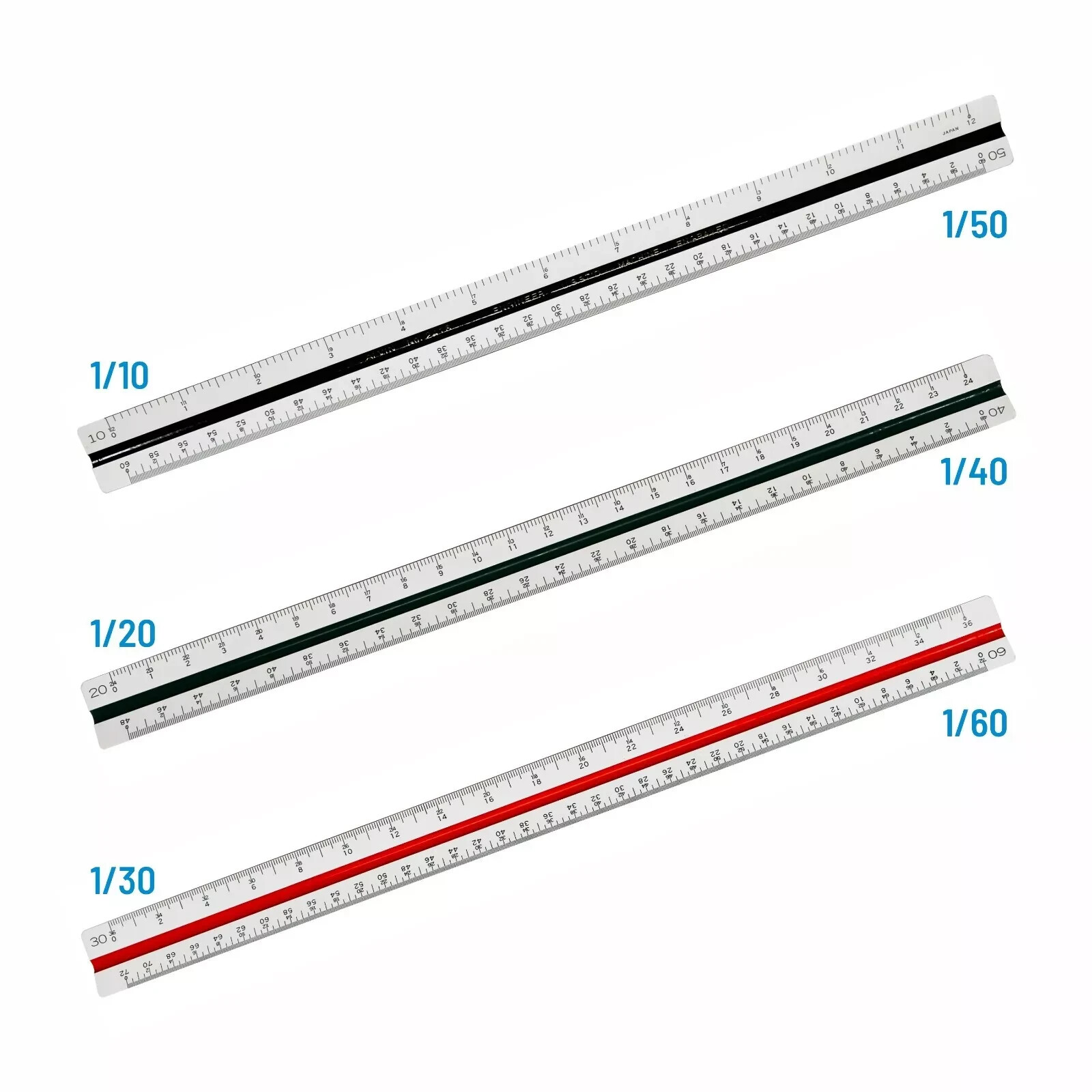 Rare Alvin 241B Engineer Scale 12in Triangular Drafting Ruler Solid Bamboo Japan
