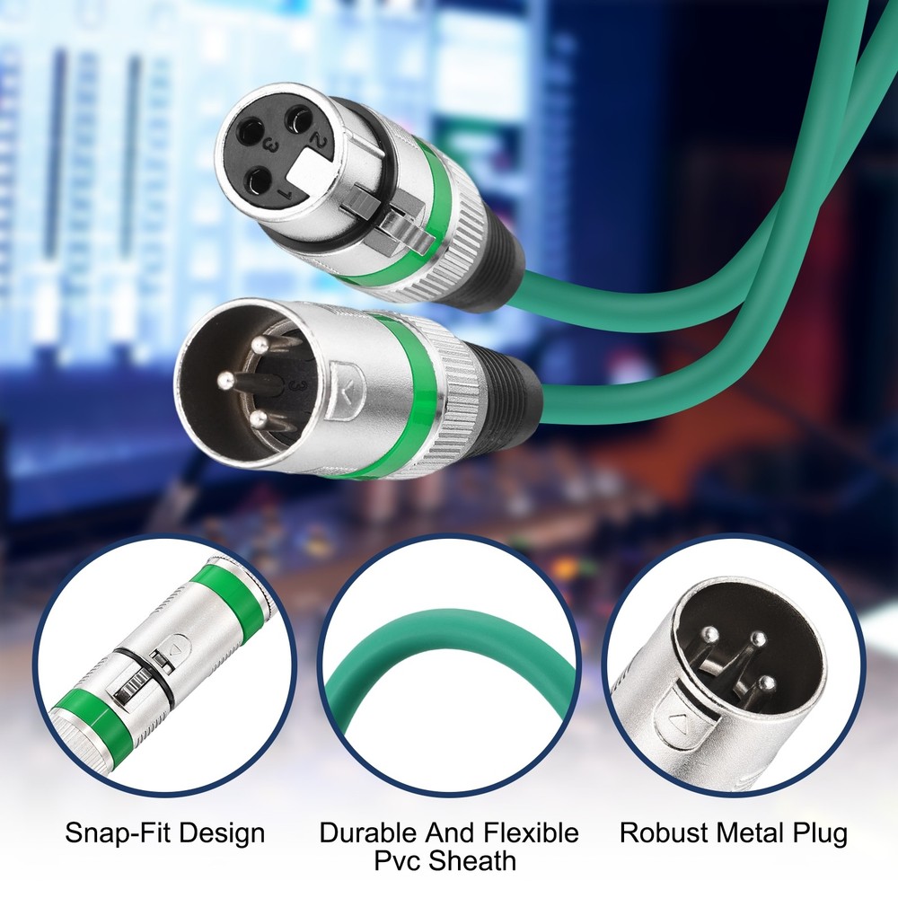 6 Pcs XLR Cables, 1.5 ft Microphone Cable for Live Recording Studios, Green
