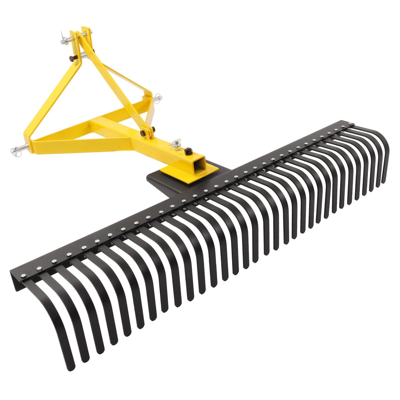 Yellow 3-Point Landscape Rock Rake Garden Tool For CAT 1 Tractors Hookup 5 FT