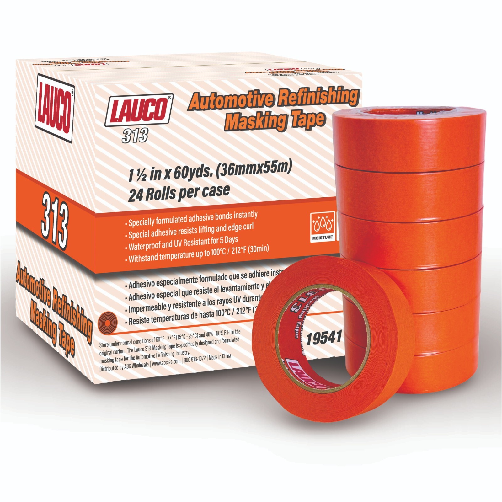 LAUCO Orange Automotive Refinishing Masking Tape, Moisture UV and Heat Resistant