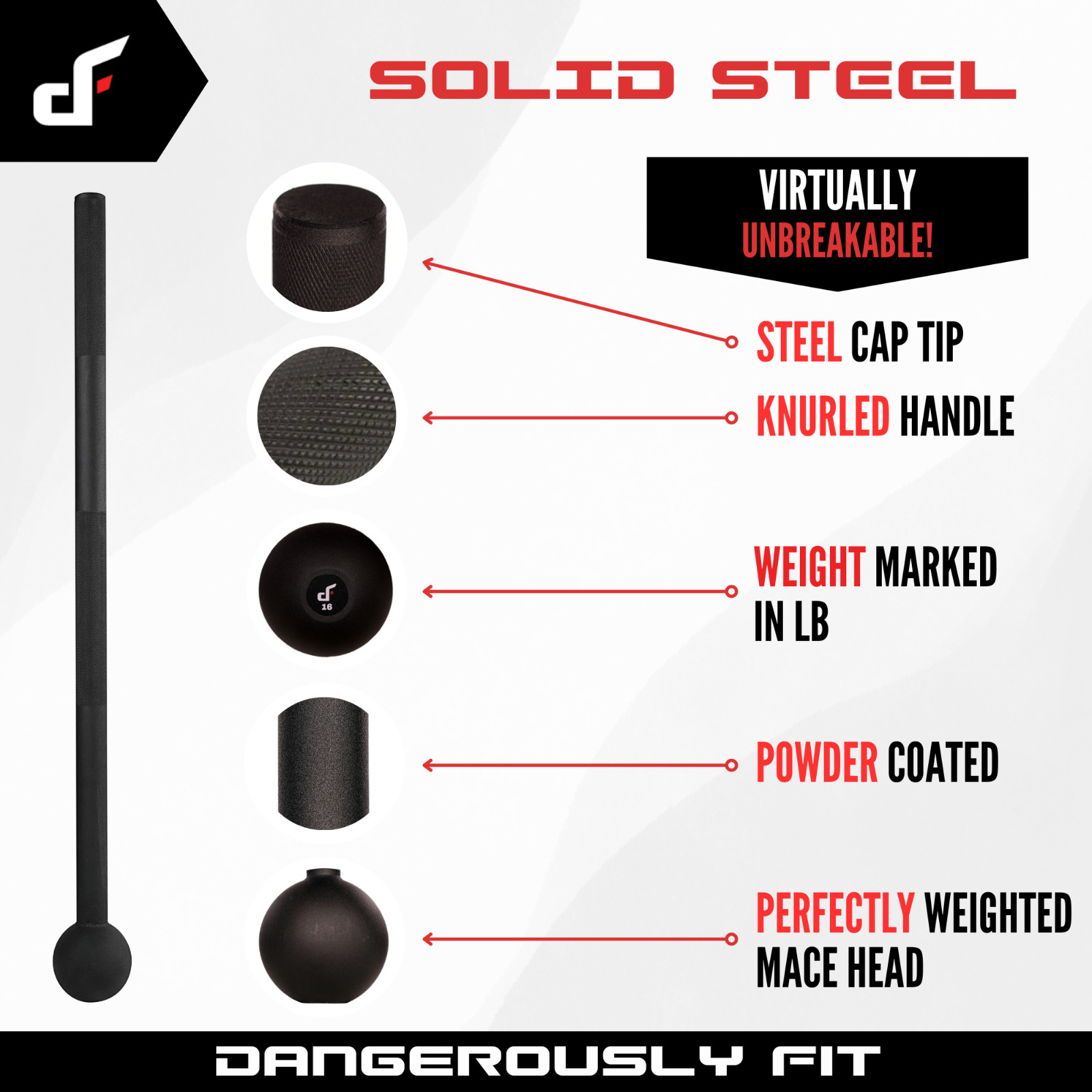 Steel Mace (7lb to 60lb) - Dangerously Fit Mace Bell Training