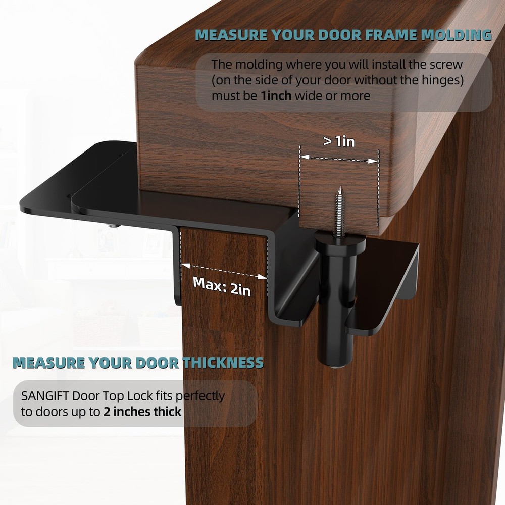 Adjustable Child Proof Door Top Lock with Ergonomic Grip, 2MM Thick Solid Ste...