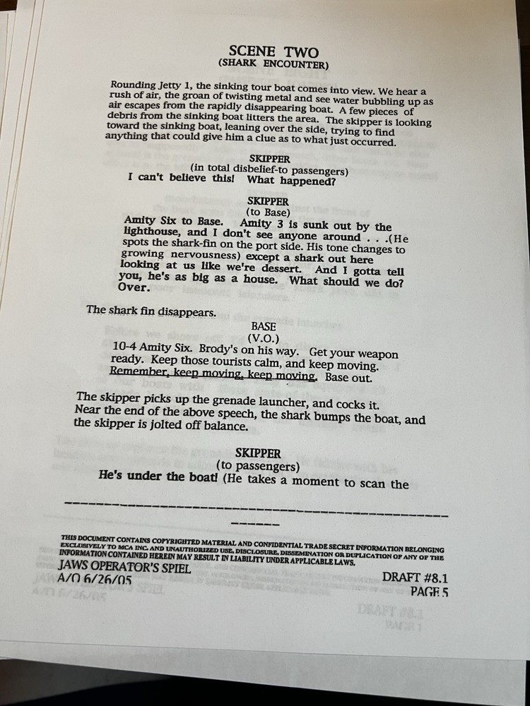Jaws the Ride Operators Script Original ride version revised Universal Orlando