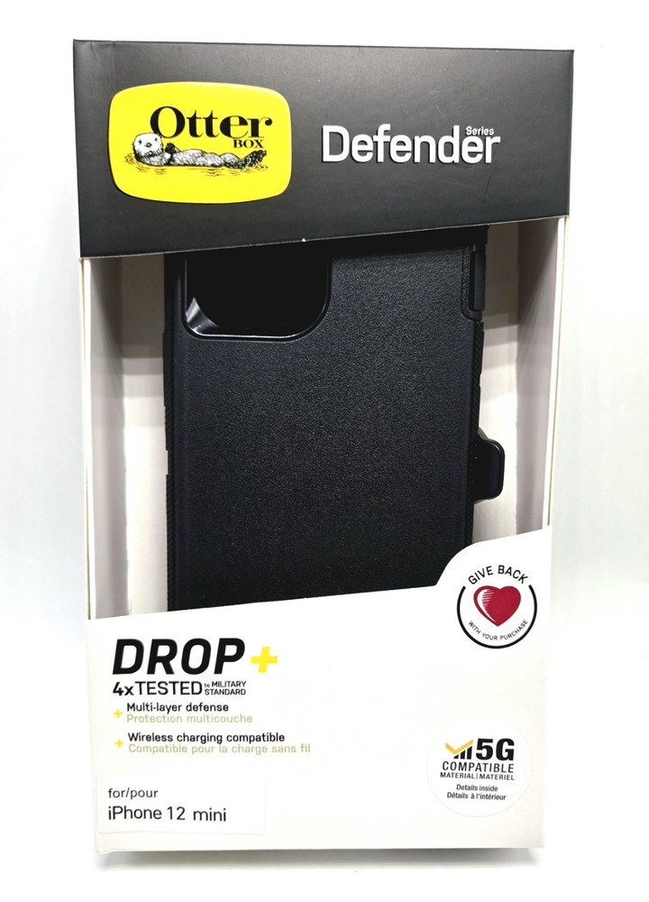 IPhone 12 Mini Case - Black Otterbox Defender  - Wireless Charging Compatible