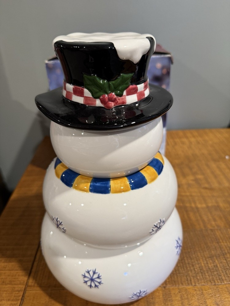Whimsical Snowman Stackable Snack Set 4 Piece Ceramic Set Winter Decor