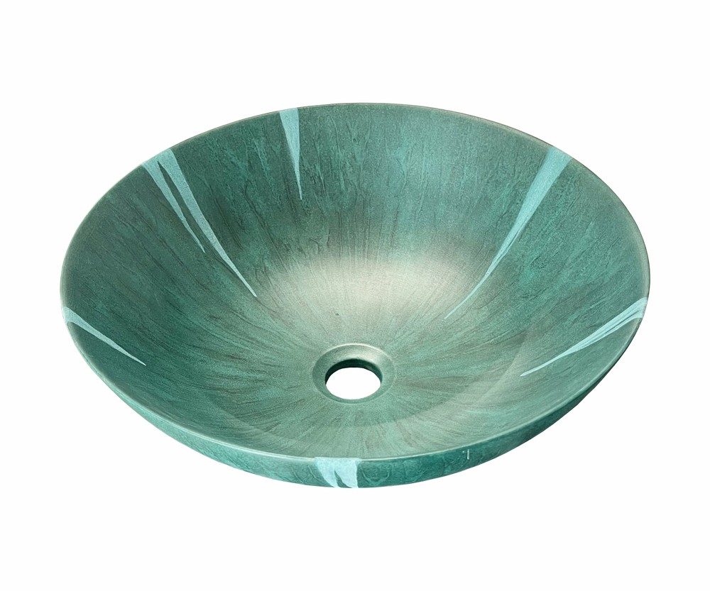 Blue aqua oxide hand painted bathroom vessel sink.