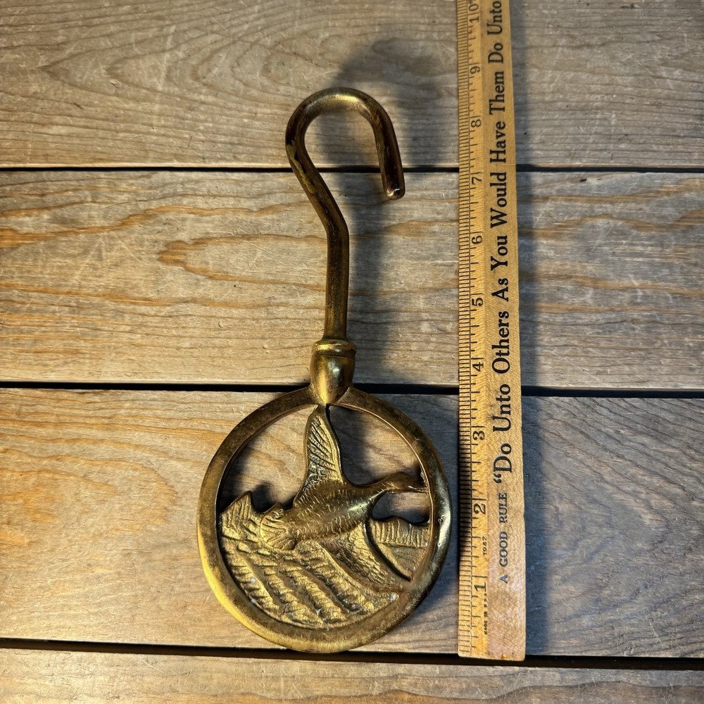 Brass Duck Flying Chimney Flue Damper Handle Pull Fireplace Hook Heavy