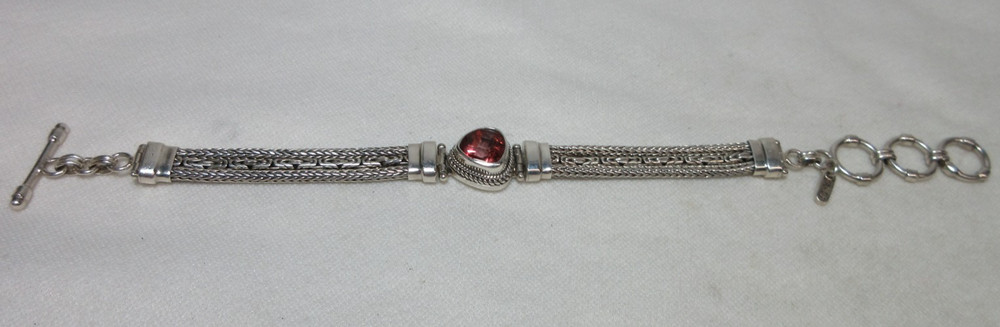 STERLING SILVER SARDA BRACELET PINK QUARTZ GEMSTONE TOGGLE #45