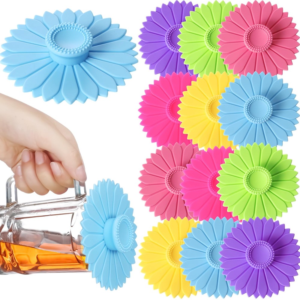 Hoolerry 12 Sets Silicone Cup Covers Multicolored Bright Color