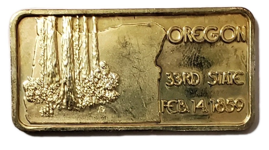 1 Oz Silver 33TH State OREGON Gilded Bar.
