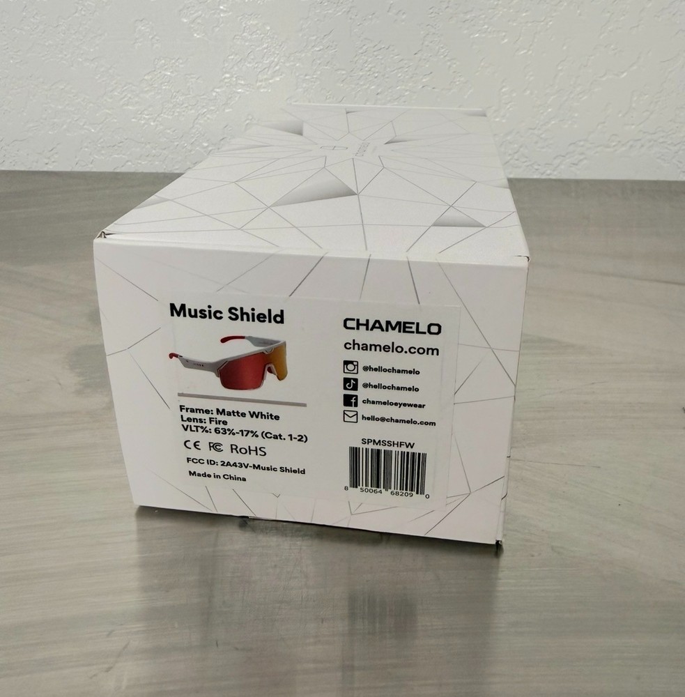 Chamelo Music Shield Instant Tint Adjustable Sunglasses White Red Bluetooth