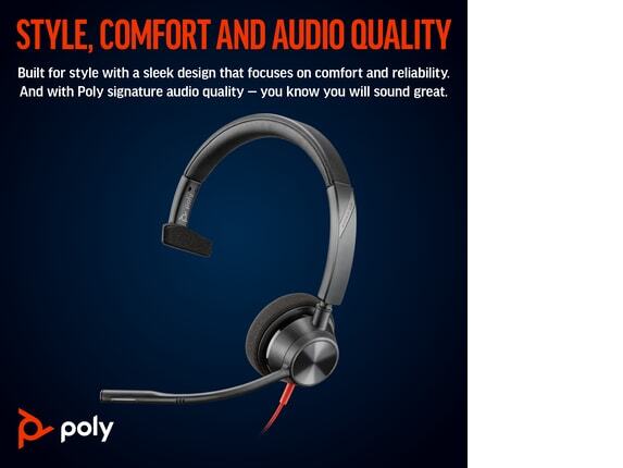 Poly Blackwire 3310 Monaural Microsoft Teams Certified USB-C Headset +USB-C/A