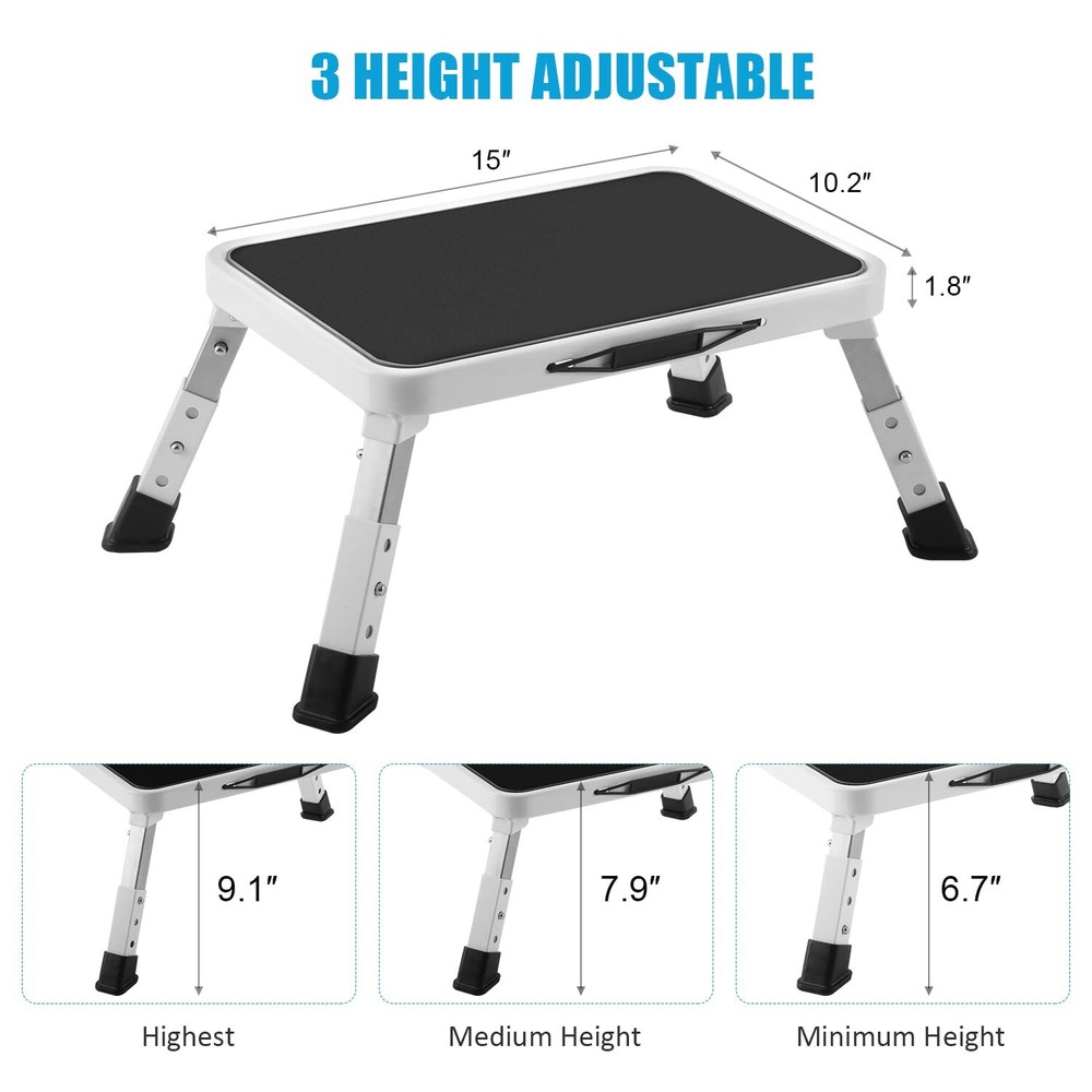 Folding Step Stool Height-Adjustable Step Stool with Non-Slip Platform Step