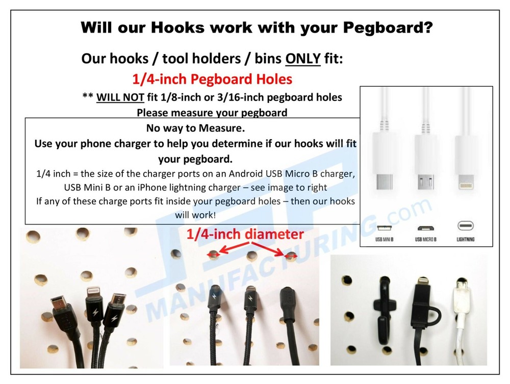 Plastic J Style Pegboard Hooks Combo Kit Tool Storage - Pick A Pack