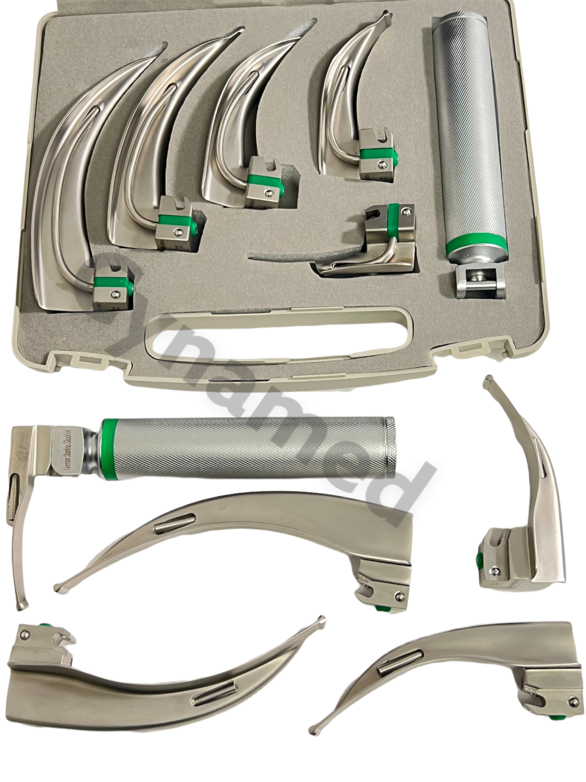 NEW Orignal FIBER OPTIC Laryngoscope Mac Set of 6 BLADE &HANDLES EMT Anesthes
