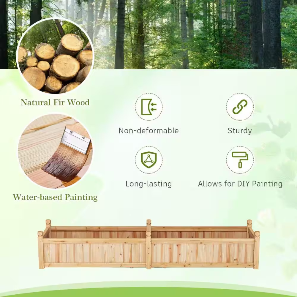 Wood Raised Garden Bed Outdoor Rectangular Planter Box with Drainage Holes Natur