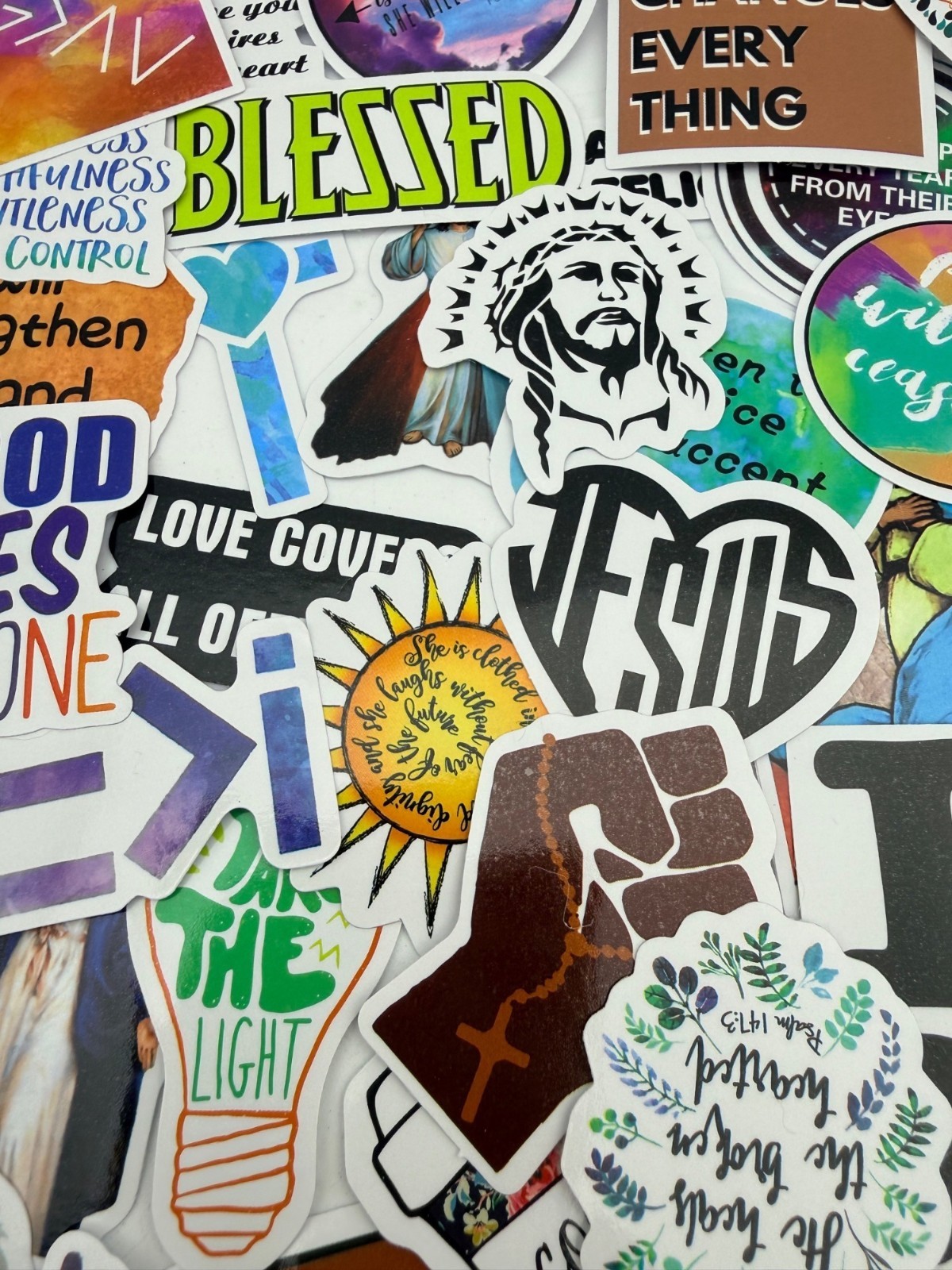 20 Stickers Christian Faith God Jesus Motivational Designs Journals Laptops Gift