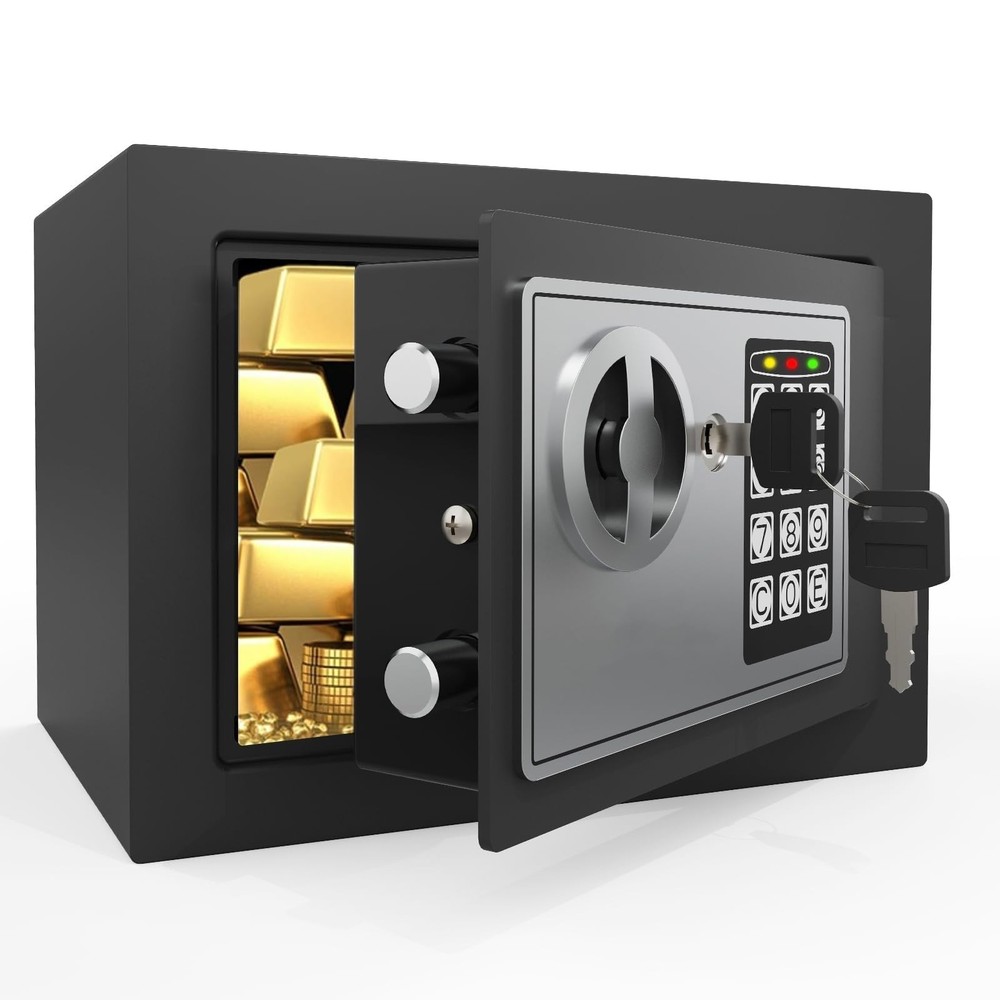 Small Safe Box for Money with Code and Keys，Solid Mini Safe for Kids with Dig...