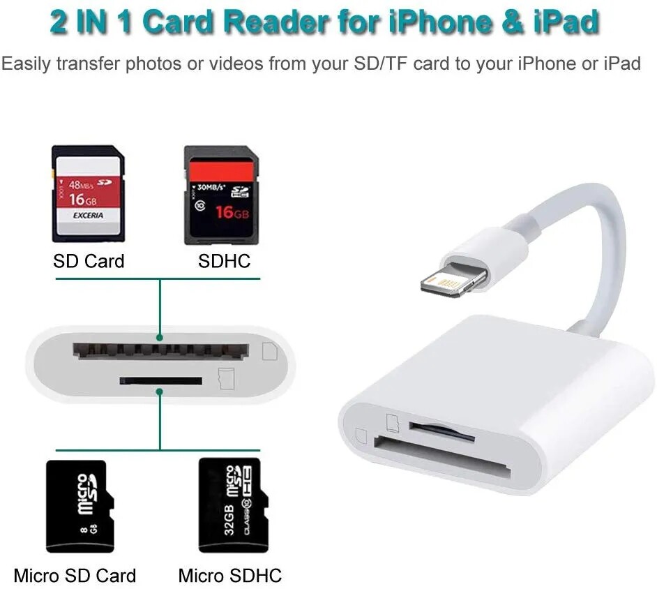 2PACK SD/TF Card Reader for IPhone iPad to SD Adapter Trail Game camera viewer