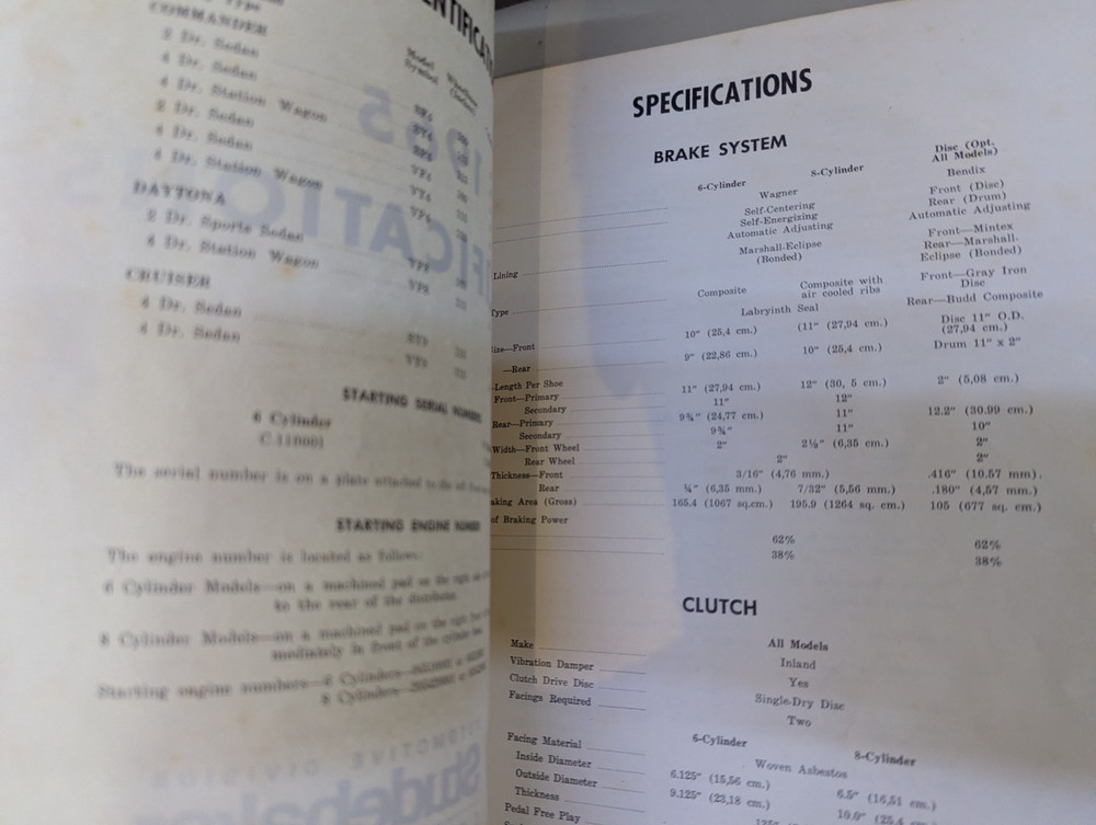 1965 Studebaker Specifications Booklet - Vintage