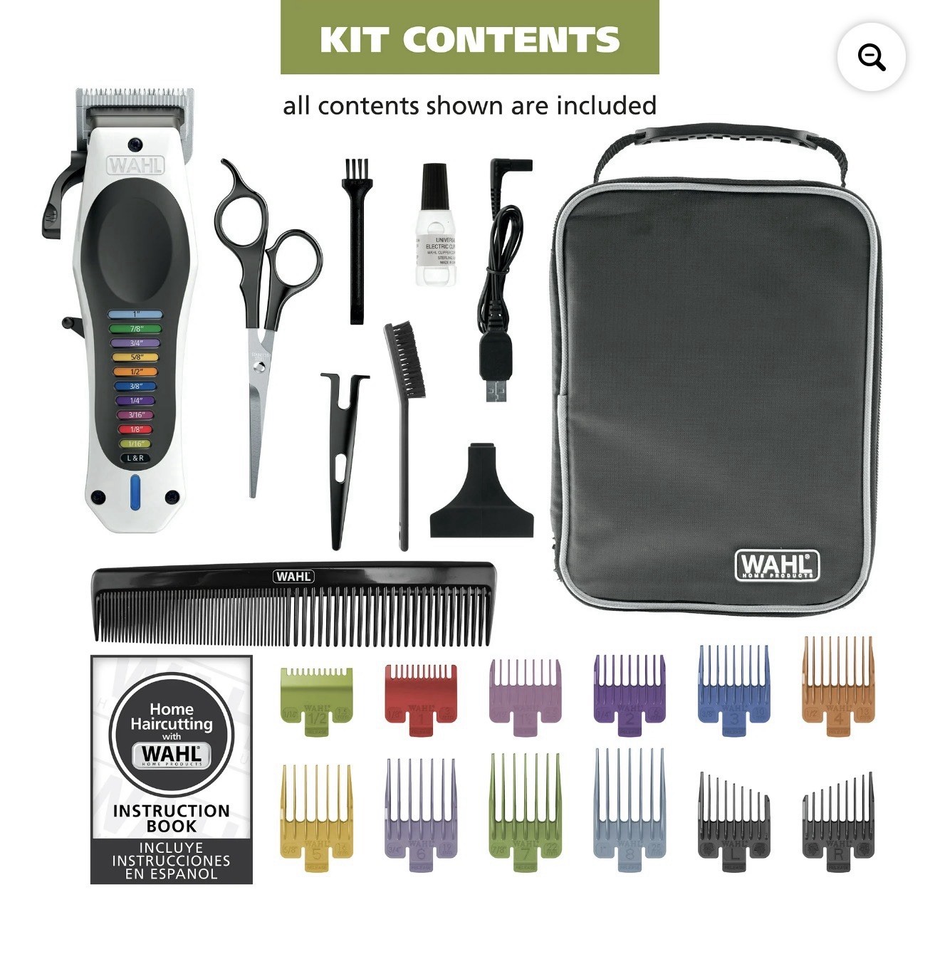 Wahl Color Pro Cordless Hair Clipper Rechargeable Color Coded Guide Haircut Kit