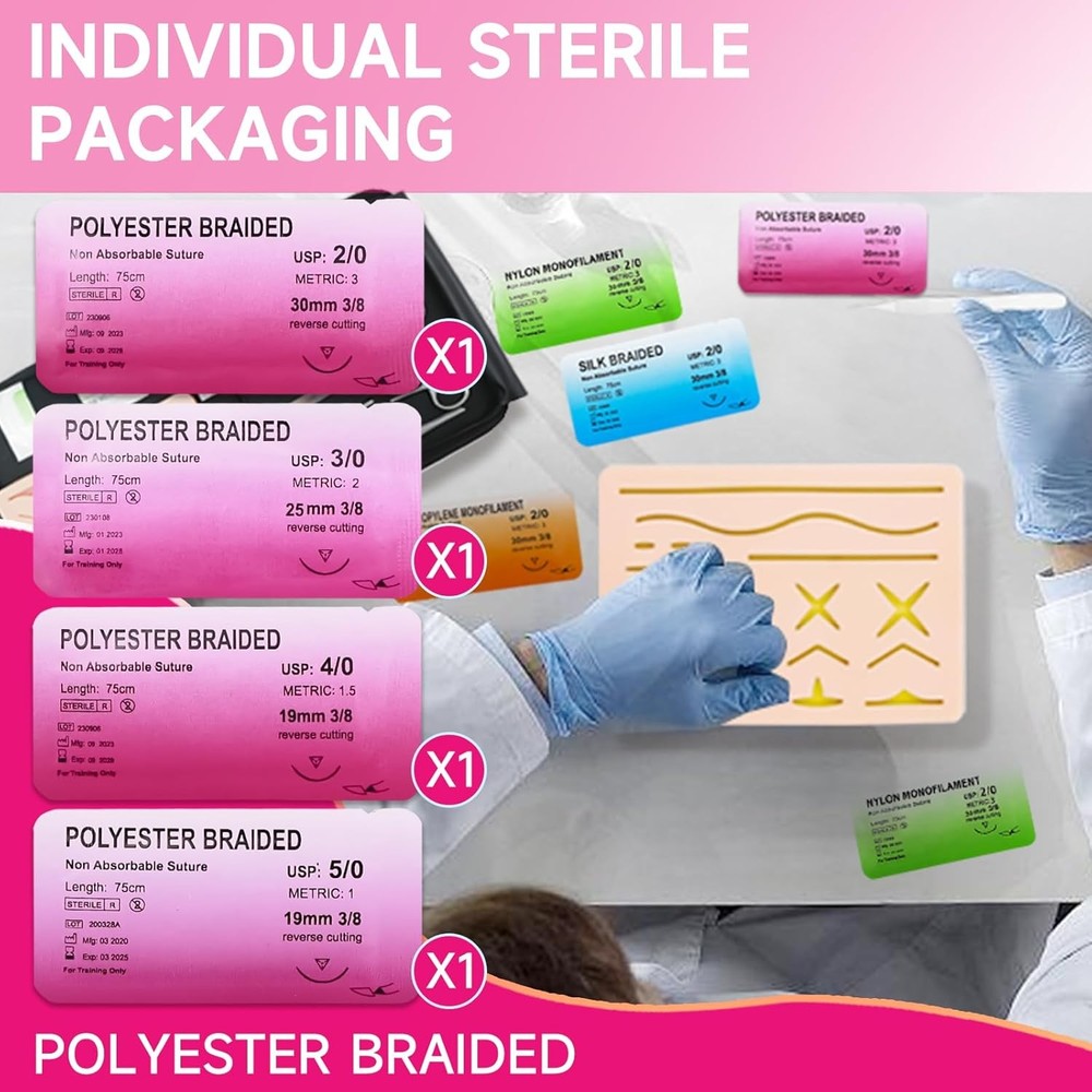 Sutures Thread with Needle (24 Mixed 2/0, 3/0, 4/0, 5/0) - Practicing Suturing(E