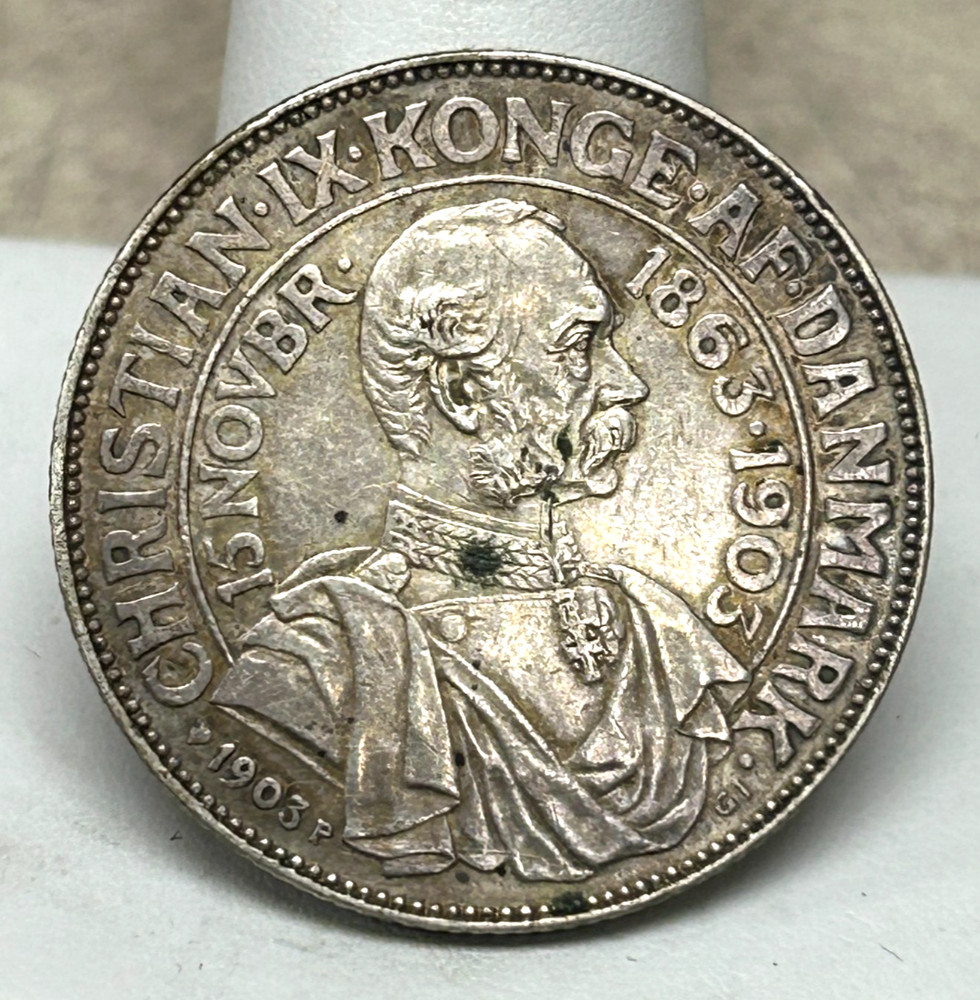 1903 Denmark 2 Kroner - High Grade - Poss. Old Lt. Cleaning - Strong Dev.